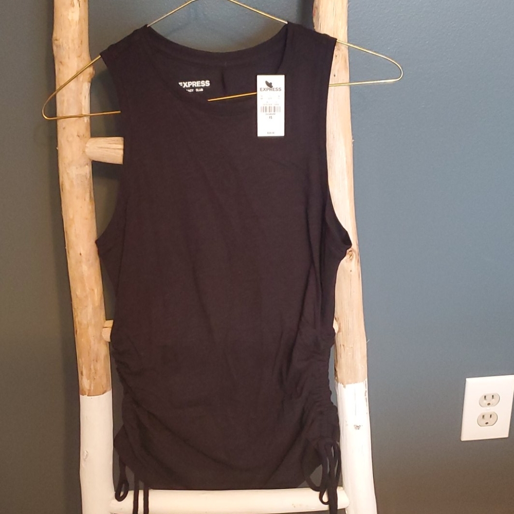 Express black sleeveless top with ruched sides and adjustable ties. NWT XS